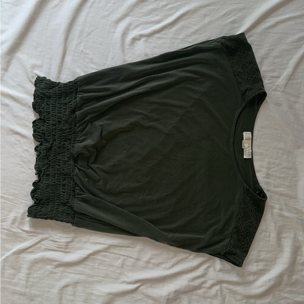 Michael Kors Green Smocked T-Shirt Blouse